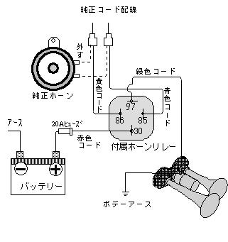 配線図1純正ホーン配線２本の場合